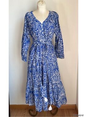 Pink City Prints Blue White Printed Maxi Dress